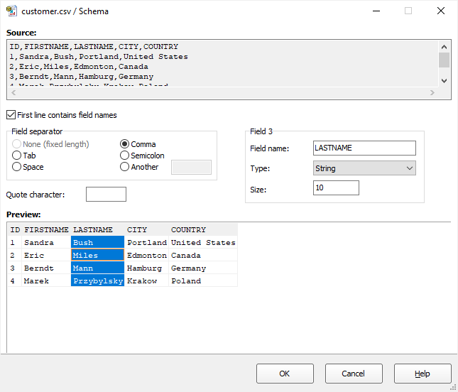 Creating a schema for text table