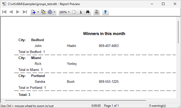 New report with grouping, preview