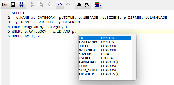 SQL editor code completion